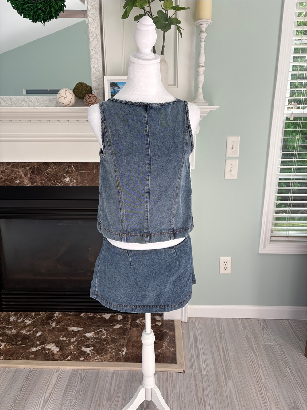 Source Unknown Blue Denim Two-Piece Tank and Mini Skirt Set